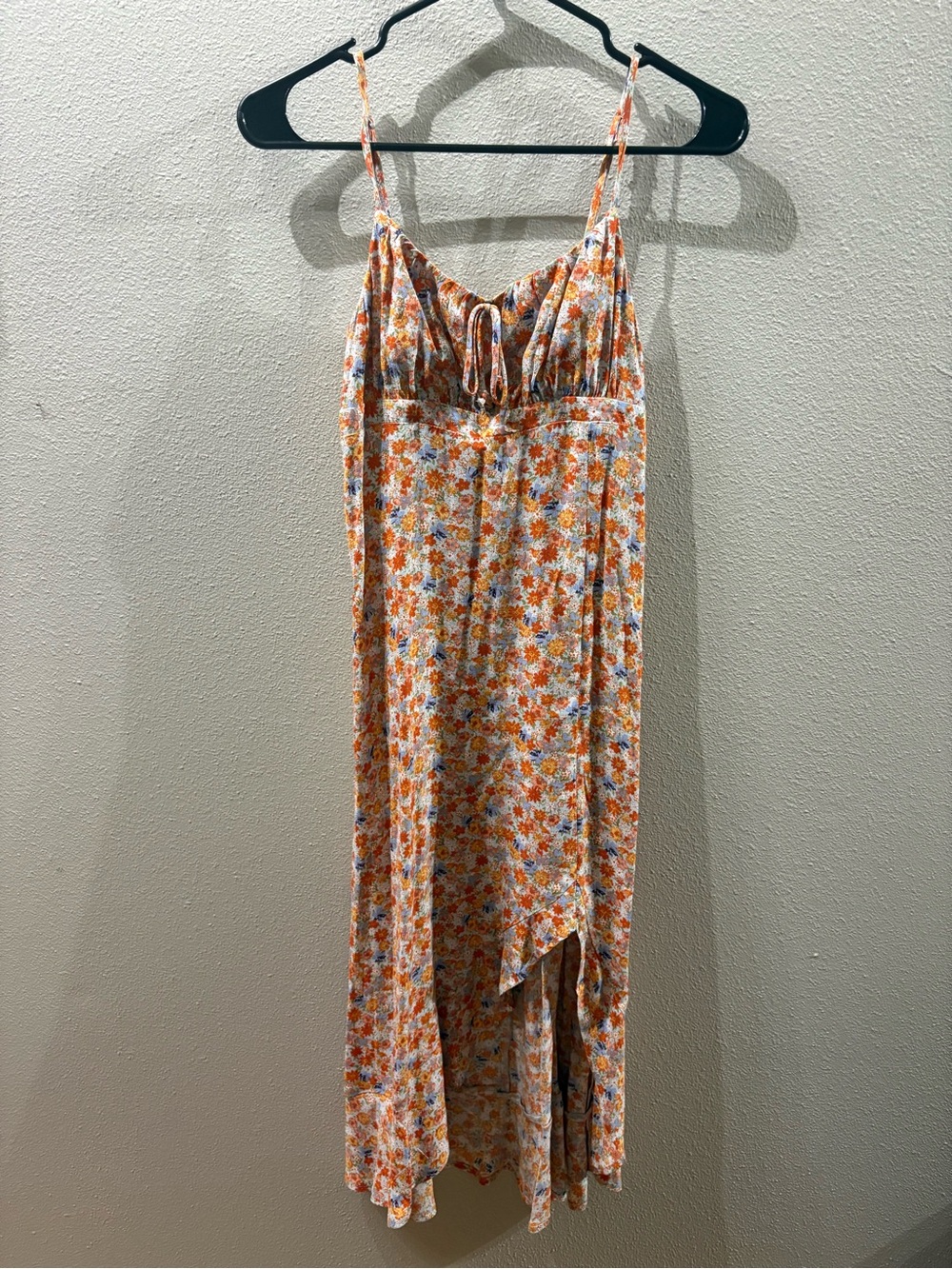 Stitch & Pine Floral Smocked Tie-Front High-Low Midi Dress Orange Size XS
